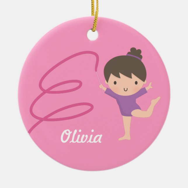 Little Gymnast Girl Gymnastics Personalised Ceramic Ornament (Front)