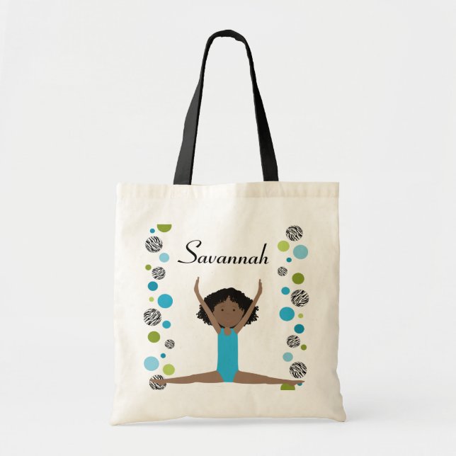 Little Gymnast in Aqua and Green Tote Bag (Front)
