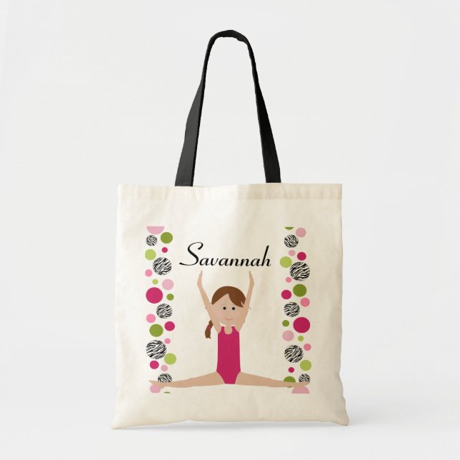 Little Gymnast in Pink and Green Tote Bag (Front)