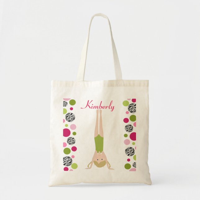 Little Gymnast in Pink and Green Tote Bag (Front)