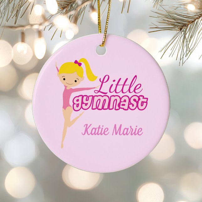 Little Gymnast Pretty Pink Blonde Kids Christmas Ceramic Ornament (Creator Uploaded)