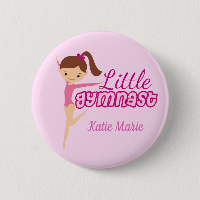Little Gymnast Pretty Pink Custom Kids Gymnastics 6 Cm Round Badge (Front)