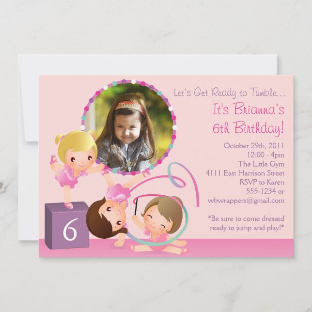 Little Gymnasts - Gymnastics Birthday Invitation (Front)