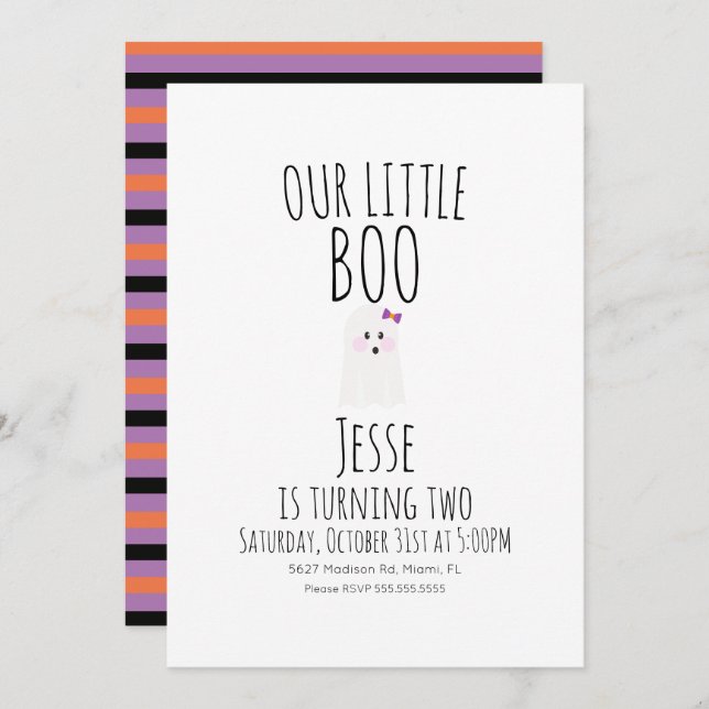 Little Halloween Boo Ghost First Birthday  Invitation (Front/Back)