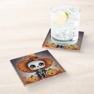 Little Halloween Skeleton 2 Glass Coaster
