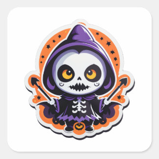 Little halloween witch square sticker