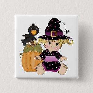 Little Halloween witch with black purple dress 15 Cm Square Badge