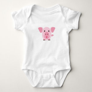 Little happy cute pink pig baby bodysuit