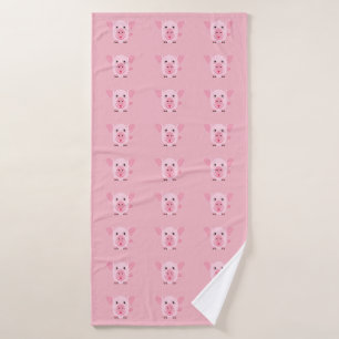 Little happy cute pink pig bath towel