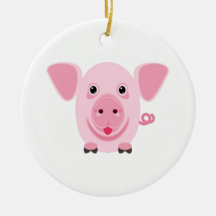 Little happy cute pink pig ceramic ornament