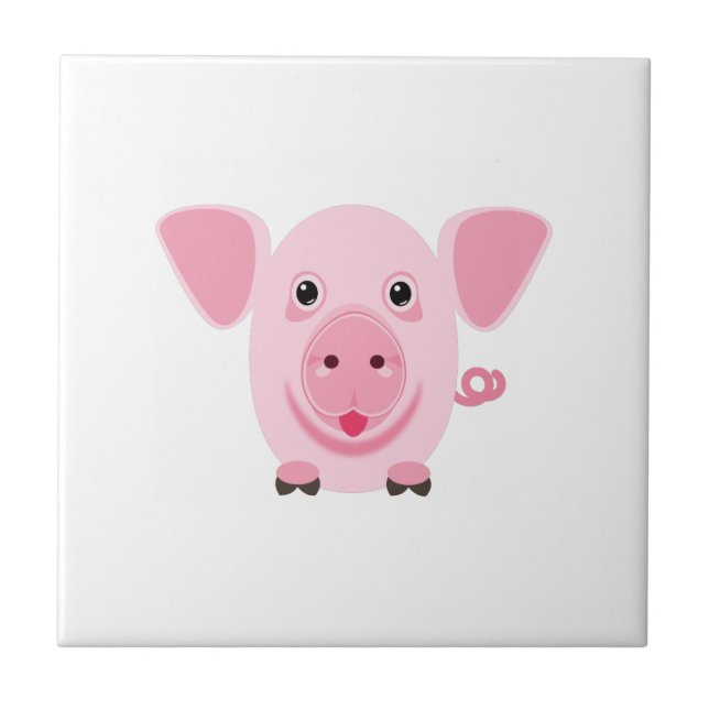 Little happy cute pink pig ceramic tile (Front)