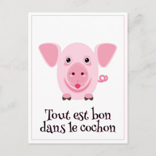 Little happy cute pink pig holiday postcard
