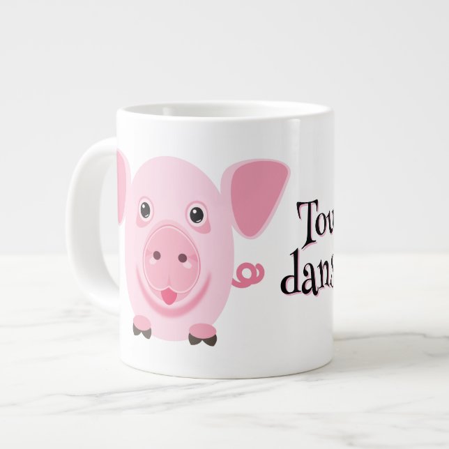 Little happy cute pink pig large coffee mug (Front Left)