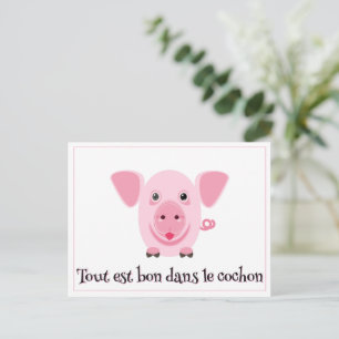 Little happy cute pink pig postcard
