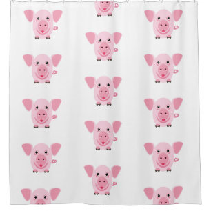 Little happy cute pink pig shower curtain