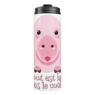 Little happy cute pink pig thermal tumbler