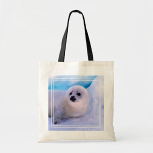 Little Harp Seal Pup Covered in Snowflakes Tote Bag