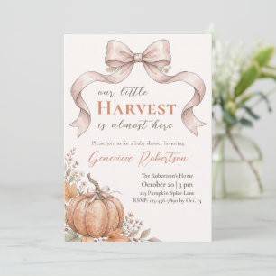 Little Harvest Fall Pumpkin Bow Floral Baby Shower Invitation