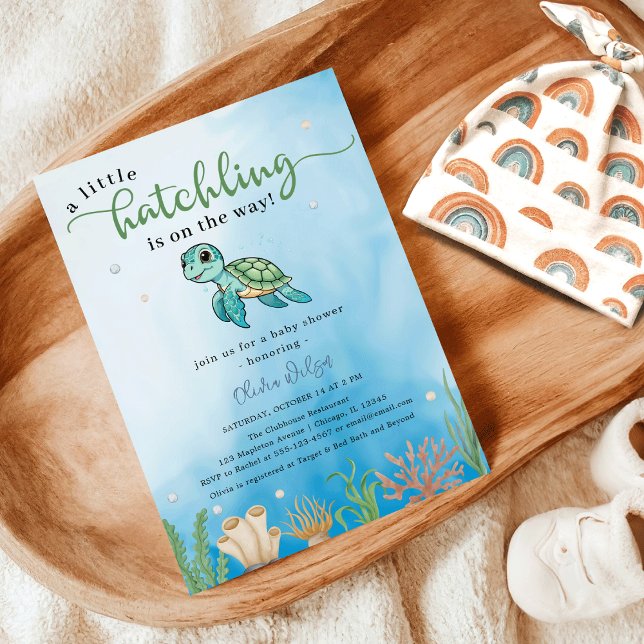 Little Hatchling Turtle Under The Sea Baby Shower Invitation ( A Little Hatchling Sea Turtle Under The Sea Ocean Baby Shower)