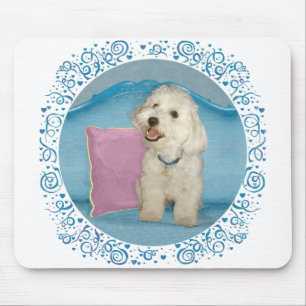 Little Havanese on Turquoise Sofa Mouse Pad
