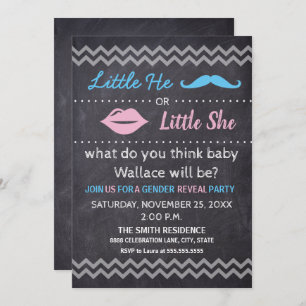 Little He Little She Lips Moustache Gender reveal Invitation