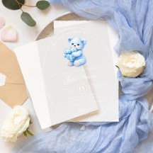 Little Heart Blue Gingham Teddy Bear Baby Shower
