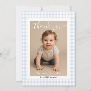 Little Heart Blue Gingham Teddy Bear Baby Shower Card