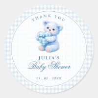 Little Heart Blue Gingham Teddy Bear Baby Shower