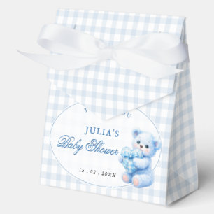 Little Heart Blue Gingham Teddy Bear Baby Shower Favour Box