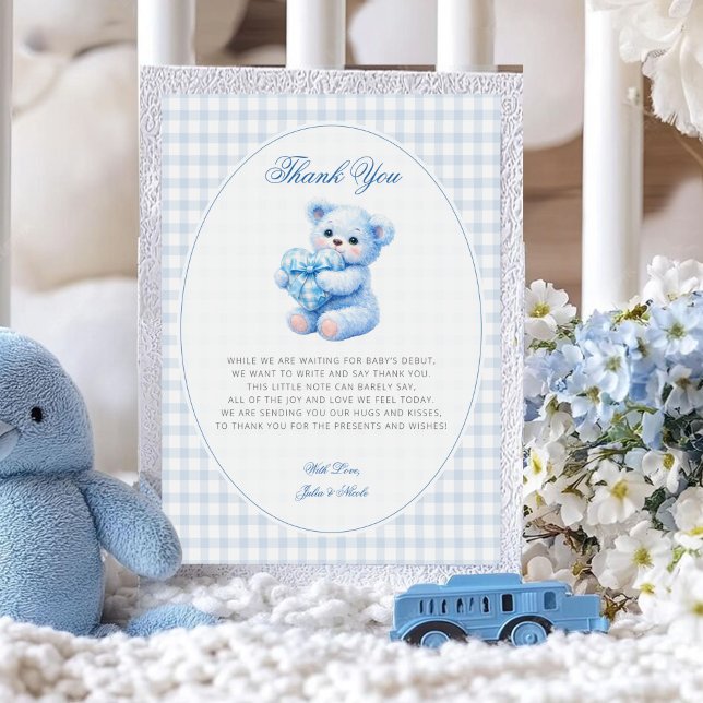 Little Heart Blue Gingham Teddy Bear Baby Shower Invitation (Creator Uploaded)