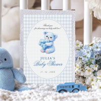 Little Heart Blue Gingham Teddy Bear Baby Shower