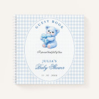 Little Heart Blue Gingham Teddy Bear Baby Shower