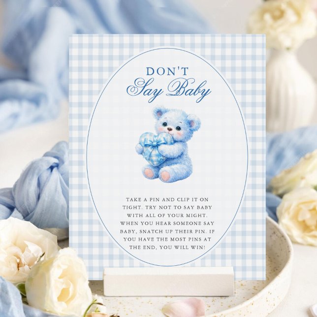 Little Heart Blue Gingham Teddy Bear Baby Shower Poster (Creator Uploaded)