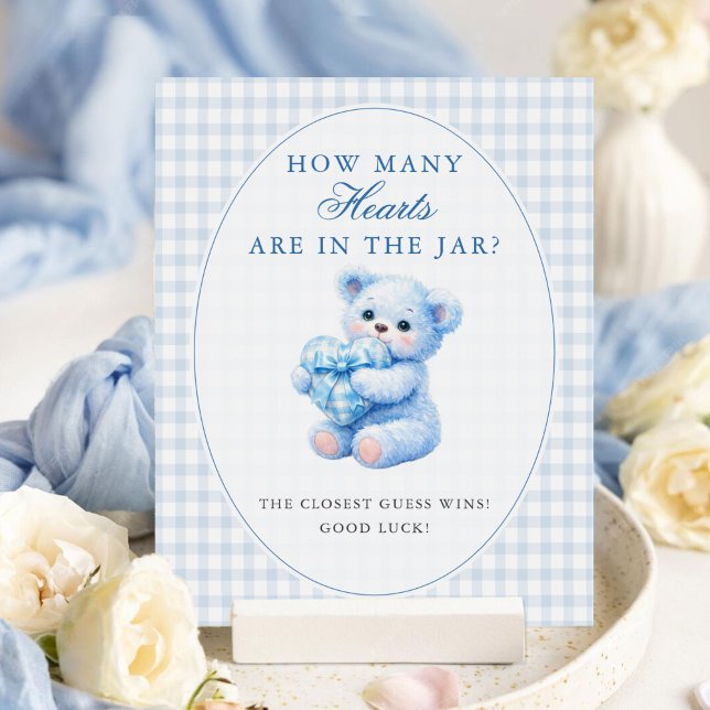 Little Heart Blue Gingham Teddy Bear Baby Shower Poster (Creator Uploaded)
