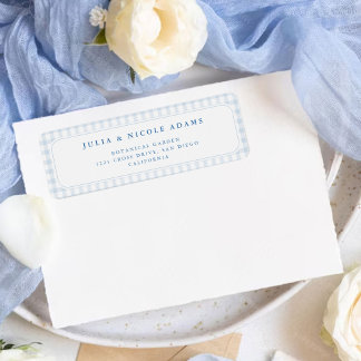 Little Heart Blue Gingham Teddy Bear Baby Shower Return Address Label