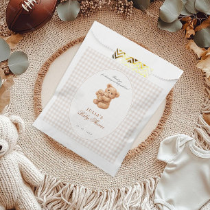 Little Heart Brown Gingham Teddy Bear Baby Shower Favour Bag