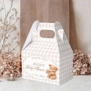 Little Heart Brown Gingham Teddy Bear Baby Shower Favour Box
