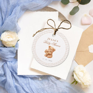 Little Heart Brown Gingham Teddy Bear Baby Shower Favour Tags