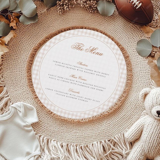 Little Heart Brown Gingham Teddy Bear Baby Shower Menu (Creator Uploaded)