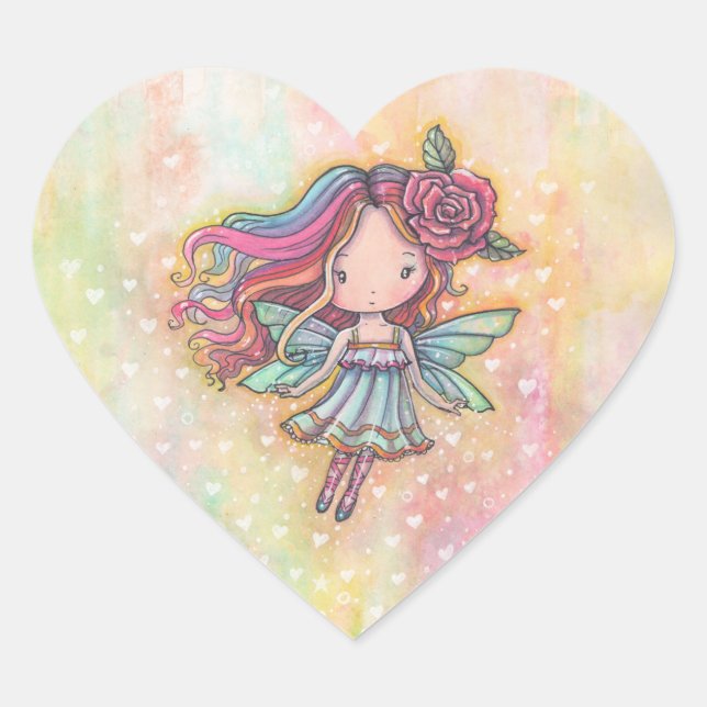 Little Heart Fae Fairy Fantasy Illustration  Heart Sticker (Front)