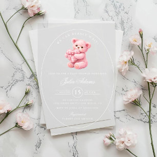 Little Heart Pink Gingham Teddy Bear Baby Shower Acrylic Invitations