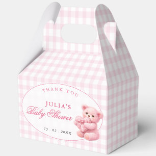 Little Heart Pink Gingham Teddy Bear Baby Shower Favour Box