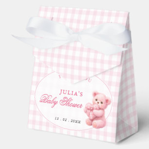 Little Heart Pink Gingham Teddy Bear Baby Shower Favour Box