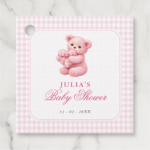 Little Heart Pink Gingham Teddy Bear Baby Shower Favour Tags