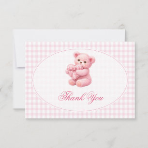 Little Heart Pink Gingham Teddy Bear Baby Shower Invitation