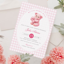 Little Heart Pink Gingham Teddy Bear Baby Shower
