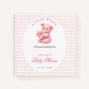 Little Heart Pink Gingham Teddy Bear Baby Shower Notebook