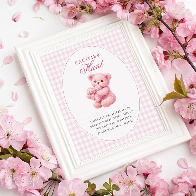 Little Heart Pink Gingham Teddy Bear Baby Shower Poster (Creator Uploaded)