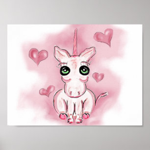 Little heart pink unicorn for kids poster