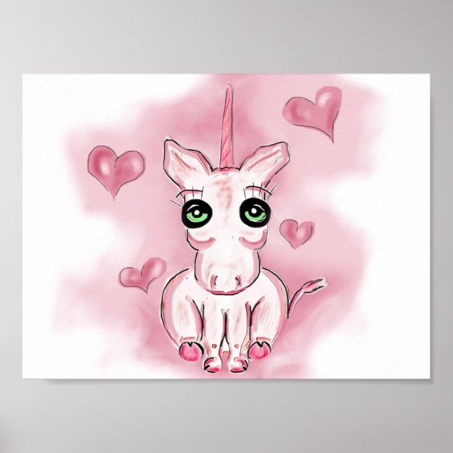 Little heart pink unicorn for kids poster (Front)
